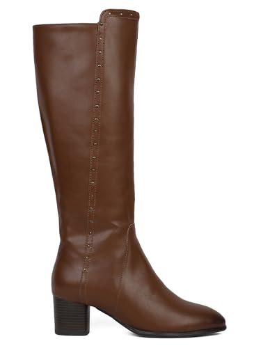 Image of ELLE Women's Knee-High Boots with Studded Trim and Low Block Heel