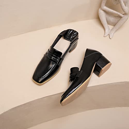 Women's Classic Slip On Penny Loafers Pumps Square Toe Block Mid Heel Business Office Dress Shoes2