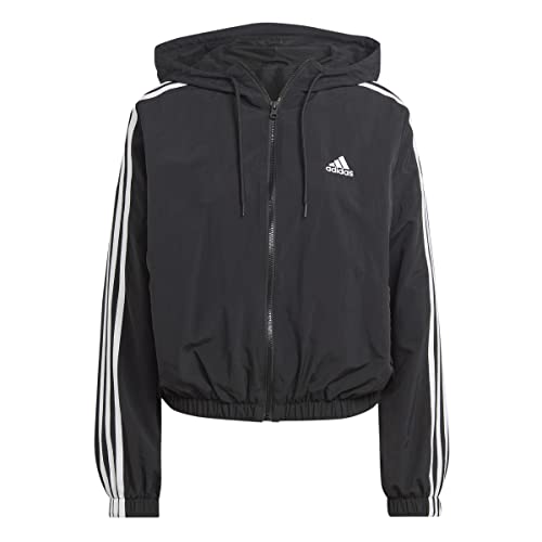 adidas Damen Essentials 3-Stripes Woven Windbreaker, Black/White, L