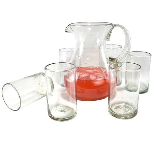 Set de jarra con 6 vasos de vidrio soplado 14 oz miniatura 3