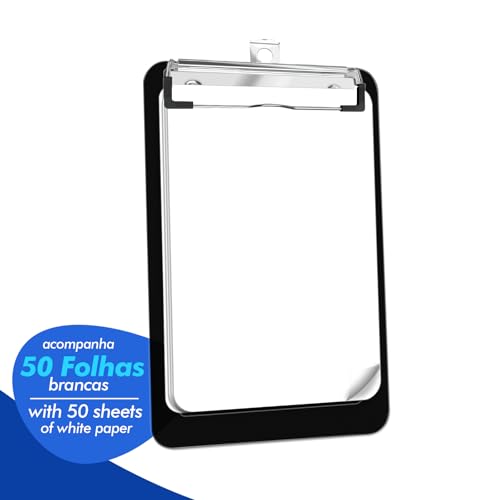 Prancheta Slip Transparente (12x18,5cm) com Prendedor Metálico Wire Clip e Papel Branco 50fls A6 - K