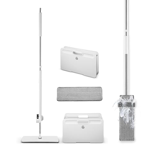 Swan Elevate - Juego de fregona Plana y Cubo Plegable con Sistema de escurrido Integrado, 2 ajustes, Almohadilla de Microfibra estriada, Color Blanco