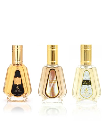 AYAT PERFUMES - Set 3 Parfums – Eau de Parfum Jumrah, Ombre & Choco Musk – 3x50ml – Unisex – Orientalisches Dubai Parfum – Langanhaltend – Geschenkide