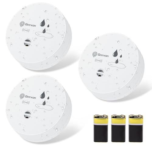 Geevon 3 Pack Water Leak Detectors, 100dB Water Sensor Alarms Flood Detector for Basements, Bathrooms, Laundry Rooms, Kitchens, Garages, and Attics, Water Alarms Battery-Operated (Battery Included)