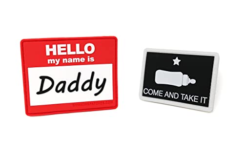Image of Tactical Diaper Bag 2 PVC Patch Bundle - Hello My Name is Daddy and Come and Take It Baby Bottle