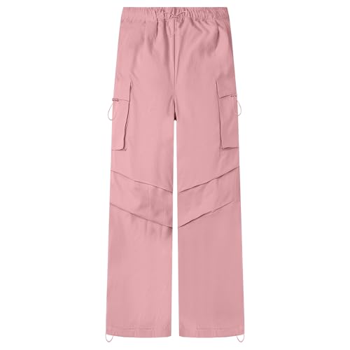 Image of AOWKULAE Girls Cargo Pants Casual Drawstring Jogger Sportswear Parachute Pants
