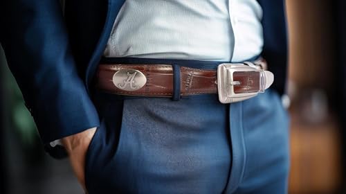 ZEP-PRO NCAA Alabama Crimson Tide Men's Croc Leather Belt – Embossed Full Grain Brown Strap With Emblem Conchos – 1.25" Wide Collegiate Accessory With Silver Tip, Siz2