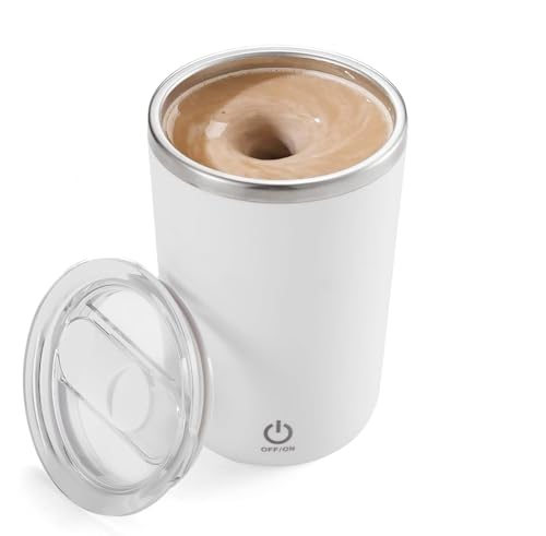 Qcwwy Taza de Café Autoagitadora Automática con Agitador Magnético - 350 Ml para Uso en Viajes, Oficina y Hogar (Blanco)