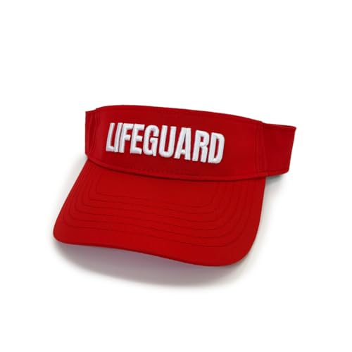 Essential Wearables Safety Visor for Lifeguard - Adjustable Velcro Strap - Red/White Water-Resistant Hat/Helmet Attachment