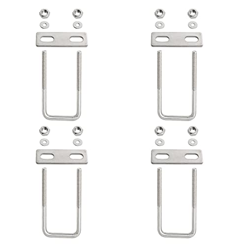 Square U-Bolt 1.97"(50mm) Inner Width U Bolts Brackets 304 Stainless Steel M8 with Nut, Plate, Washer for Car/RV/Trailer Bumper,4 Sets