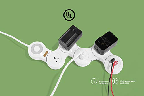 Extensión VVONS con 4 tomas y 2 USB, cable de 6 pies, protección contra sobrecarga, color blanco miniatura 5
