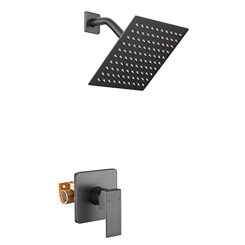 Heable Shower Faucet Set Grey Bathroom Rainfall Shower System with Stainless Steel Metal Shower Head Single Function Shower Trim Kit with Rough-in Valve