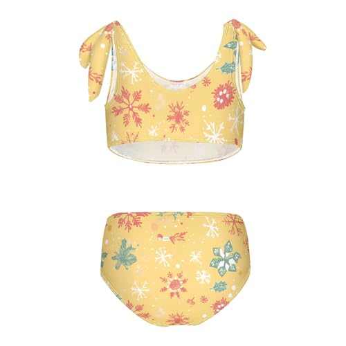 KLL Merry Christmas Snowflake Red Green Girls' 2 Piece Bikini Sets Scoop Neck Swimming Swimsuit Bathing Suit2