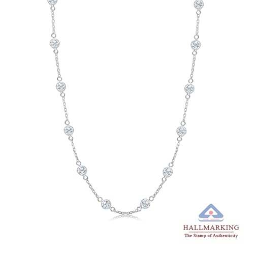 Image of TRUESILVER ACPL 925 Sterling Silver BIS Hallmarked Round Cubic Zirconia Station Cable Link Chain Necklace for Women and Girls
