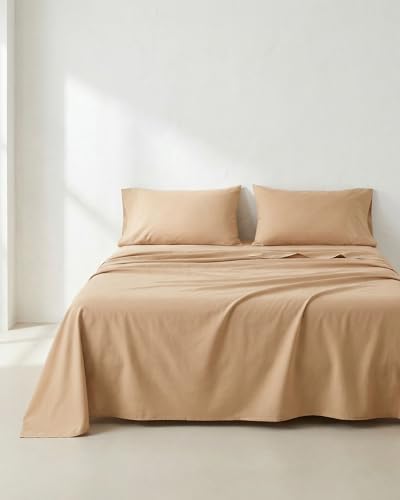 GAMUSI Juego de sábanas Cama 135 x 190/200, 100% Algodón, 4 Piezas, Transpirable, Suaves, Color Lino