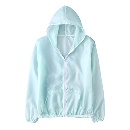 Women's Upf 50+ Sun Protection Hoodie Jacket Long Sleeve Sun Shirt Zip Up Hoodie Hiking Outdoor Performance Shirt Neon Green, One Size #TOP2