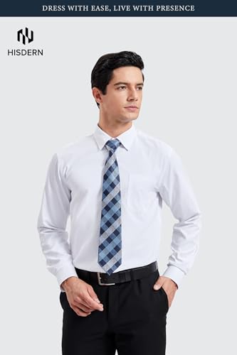 Image of HISDERN Mens Dress Shirt with Tie Pocket Square Set Classic Button Down Shirt Matching Tie Long Sleeve Shirts