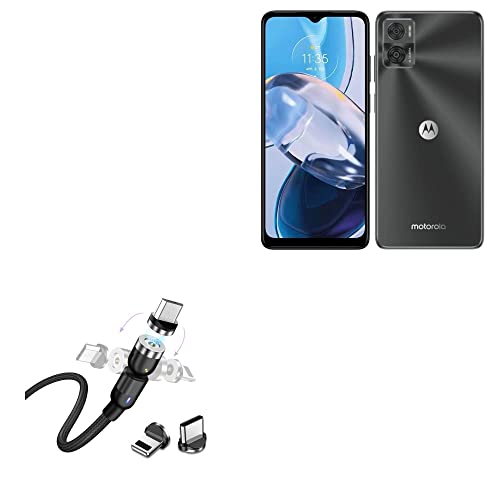 BoxWave Cable Compatible with Motorola Moto E22i - MagnetoSnap AllCharge Cable, Magnet Charging Cable USB Type-C Micro USB for Motorola Moto E22i - Jet Black