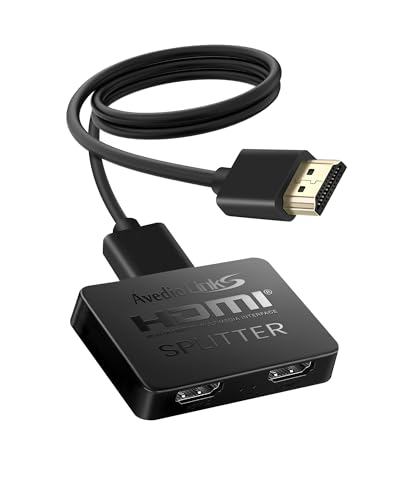 HDMI Splitter 1 In 2 Out, HDMI Splitter for Dual Monitors with 3.9FT hdmi Cable【Not Extend, Just Duplicate/Mirror Screens】1x2 Hdmi splitter 1 to 2 Amplifier for 4K@30HZ Full HD 1080P 3D