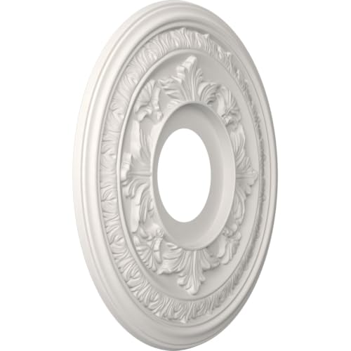 Image of Ekena Millwork CMP13BAGBW Baltimore Thermoformed PVC Ceiling Medallion (Fits Canopies up to 5 1 /4 inch), 13 inchOD x 3 1 /2 inchID x 3 /4 inchP, UltraCover Satin Blossom White