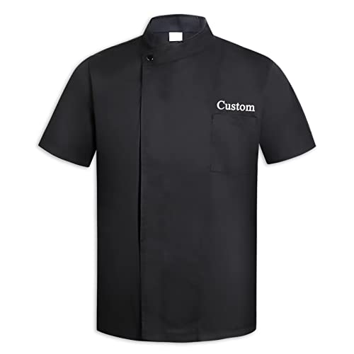 HIWERAN Zhuchao Personalisierte Kochjacke, Benutzerdefinierte Kochmantel - Einzigartige kundenspezifische bestickte Namenskochkleidung, Schnalle, Stehkragen Cover