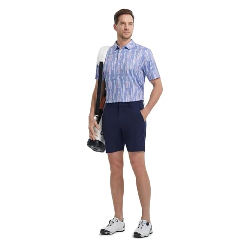 Image of M MAELREG Mens Golf Shirt Short Sleeve Dry Fit Print Moisture Wicking Performance Patterns Collared Polo Shirt