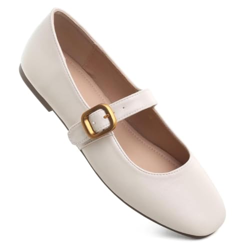Image of TN TANGNEST Leather Flats for Women Retro Mary Jane Flats