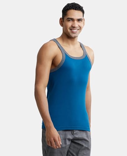 Jockey US27 Men's Super Combed Cotton Rib Slim Fit Square Neckline Gym Vest