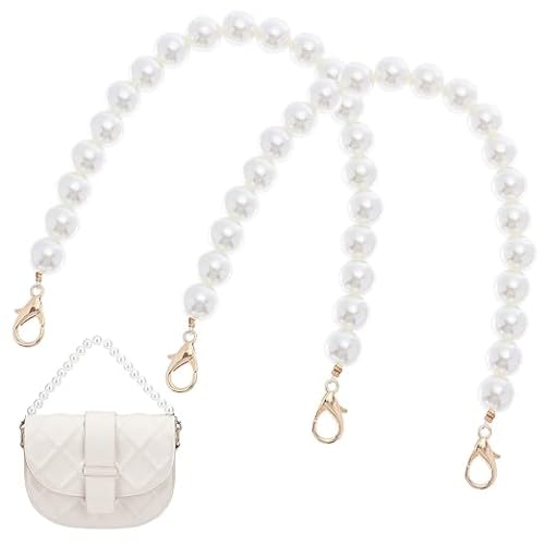 IMMIJWELL 2pcs Imitation Pearl Bead Handle Short Bag Chain Strap Replacement Bag Chain with Lobster Clasps for Handbag Purse Wallet Clutch Crafts Making (32 CM)-image-32