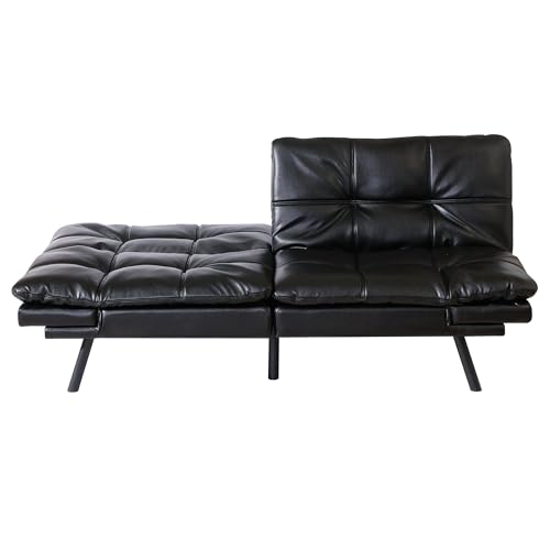 Sunny Heart 71\" Futon Sofa Bed Couch,Memory Foam Faux Leather Couch Bed,Convertible Sleeper Sofa with Adjustable Backrests Armrests for Living Room,Office,Small Space,Apartment,600lb Capacity,Black