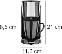 grossag Ein-Tassen-Automat in Schwarz | KA 8 / KA8.17 | entnehmbarer Permanenfilter | autom. Abschaltung | Betriebskontroll-Leuchte| inkl. Porzellantasse -150ml | Single Kaffeemaschine – Ansicht 6