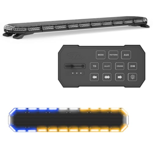 SpeedTech Lights K-Force 55 Full Size LED Light Bar – 156 LEDs, 468W Roof Mount Emergency Warning Strobe for Police, Fire, EMS, Tow Trucks, Plows, Wreckers (Blue/Amber)
