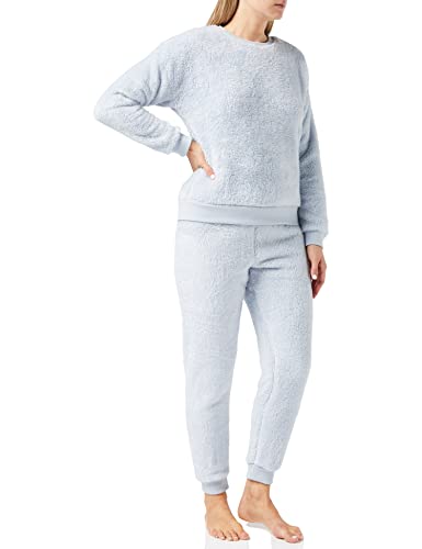 Sleepdown Women's Ladies Long Sleeve Teddy Fleece Top and Bottoms Set Pajama, Baby Blue, L