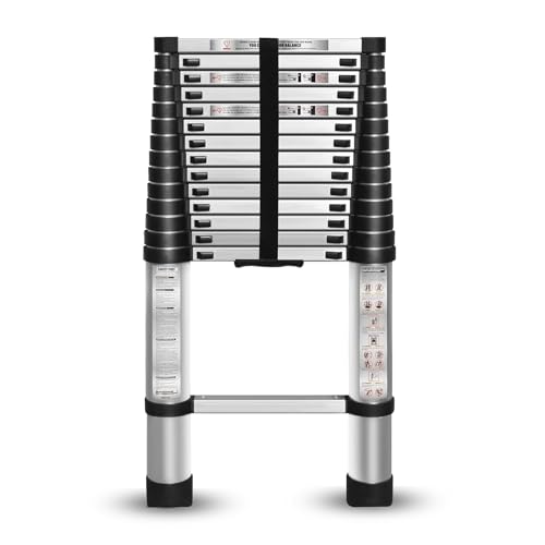 WFLNHB 14.5 FT Telescoping Ladder One Button Retraction Aluminum Extension Ladder Collapsible...