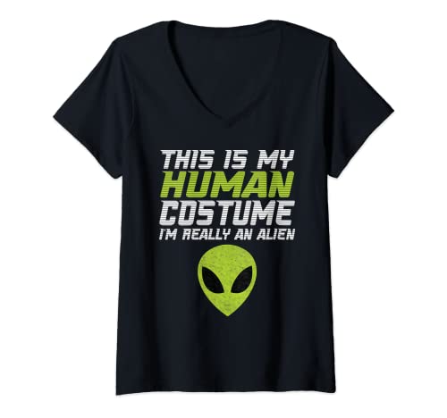 Mujer Divertido Alien - This Is My Human Costume I'm Really An Alien Camiseta Cuello V
