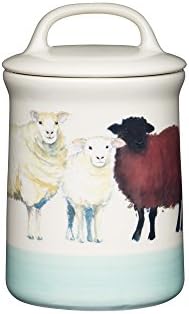 KitchenCraft Apple Farm Hand-Finished 'Sally Sheep' Ceramic Airtight Storage Jar, 10.5 x 17.5 cm (4" x 7") - Cream / Green