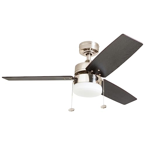 Prominence Home Reston, 42 Inch Modern Farmhouse Led Ceiling Fan With Light, Pull Chain, Dual Mounting Options, Dual Finish Blades, Reversible Motor - 51014-01 (Brushed Nickel) #TOP7