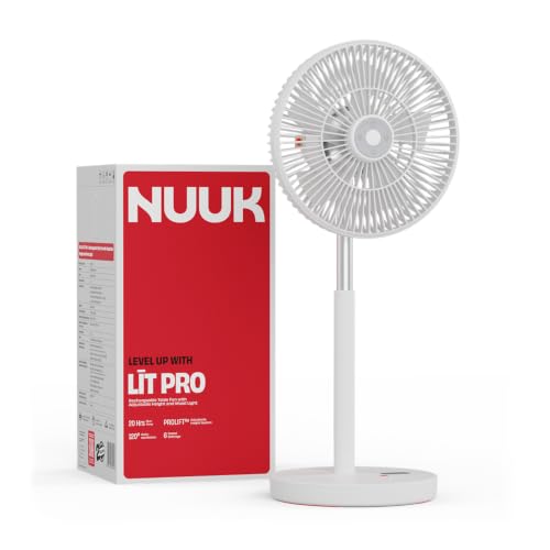 NUUK LIT PRO Rechargeable Table Fan | 3 Mood Lights| 20 hrs Run time| 8000 mAh Battery| 9 inch Wireless Fan with Magnetic Remote| Super-silent BLDC Motor| 120 Auto Oscillation| Type - C Charging