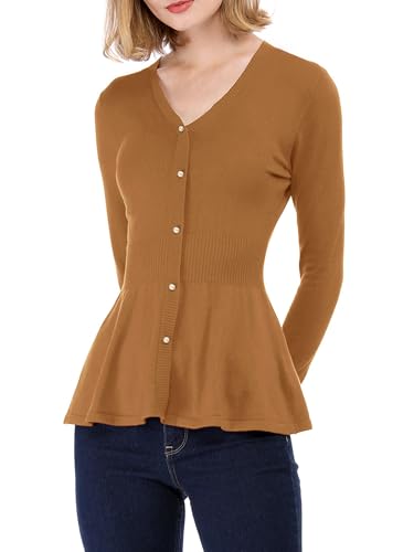 Allegra K Women's Peplum Sweater Ribbed V Neck...