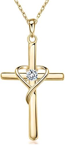AmorAime 925 Sterling Silver Gold Cross Necklaces for Women Birthstone Necklace Christian Jewelry Gifts for Christmas, Birthday or Anniversary (Z-Gold)