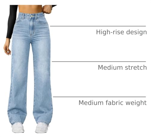 Image of FUNUCA Straight Leg Jeans for Women,High Waisted Wide Leg Loose Microelastic Boyfriend Denim Pants