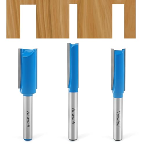 1/4 Straight Router bit Set, Newdeli Double Flute Straight Bit Set in Carbide Tipped, Woodwork Carbide Wood Milling Cutter Woodworking Tools