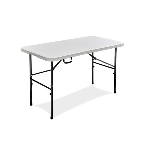 YOEVU - Mesa Plegable de Plástico | Diseño Tipo Maleta con Asa | Resistente y Portátil | Capacidad para 2-4 Personas | Ideal para Interiores y Exteriores | Blanco, Plástico (122CM)