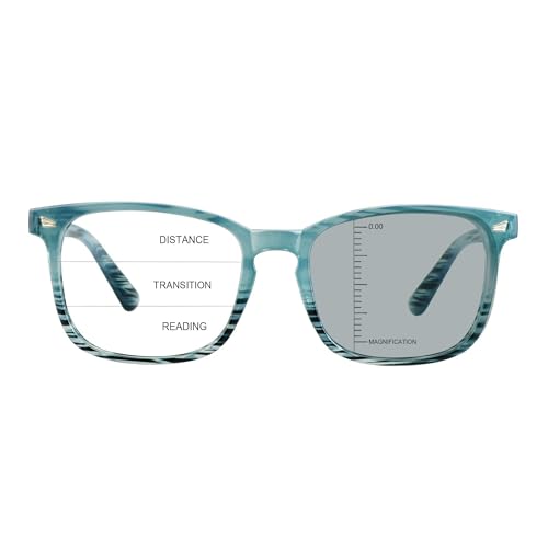 Image of Vintage Square Progressive Multifocal Presbyopic Glasses, Photochromic Gray Sunglasses for Men Women Readers (Slate Blue,+0.00 /+3.00 Magnification)
