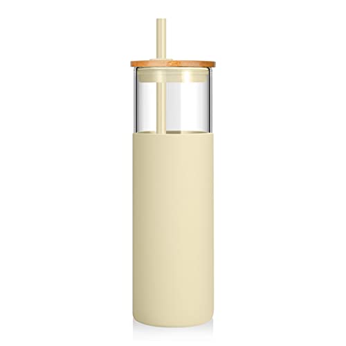 Tronco 32 oz Glass Tumbler with Straw and Bamboo Lid, Iced Coffee Cup Reusable, Smoothie Cups, Tumbler with Silicone Protective Sleeve - BPA Free（Gravel Ash） by Tronco - Used condition - US$8.20