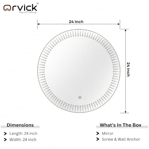 Image of Round Circle Bathroom LED Mirror Backlit with 3 LED Lights Smart Touch Switch Wall Mounted Vanity Mirror Warm White Natural Light (KT-203)