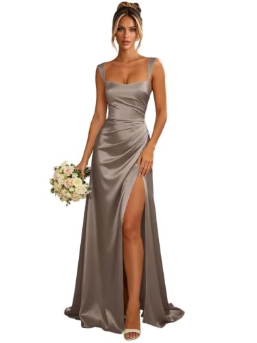 Women's Spaghetti Straps Bridesamid Dresses Satin Taupe Dress US2