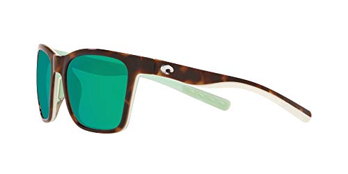 Costa Del Mar Women's Panga Polarized Square Sunglasses, Shiny Tortoise/White/Seafoam/Green Mirrored Polarized-580P, 56 Mm #TOP2