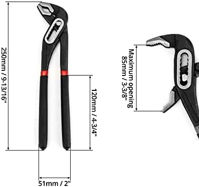 QWORK Water Pump Pliers , 250 mm Adjustable Pliers , The Maximum Opening Width 85mm , with Non-Slip Rubber Grips