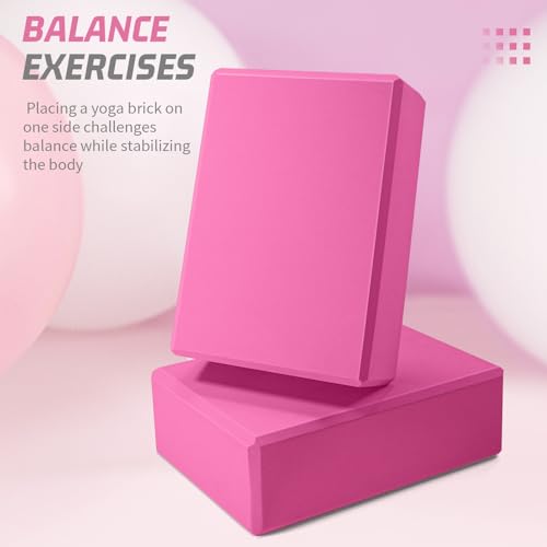 2024 Yoga Blocks 2 Pack, EVA Foam Yoga Block Supportive Latex-Free, Non-Slip Exercise Blocks, Yoga Accessories for Pilates, Meditation, Balance, Stretching and Deep Poses (magenta)